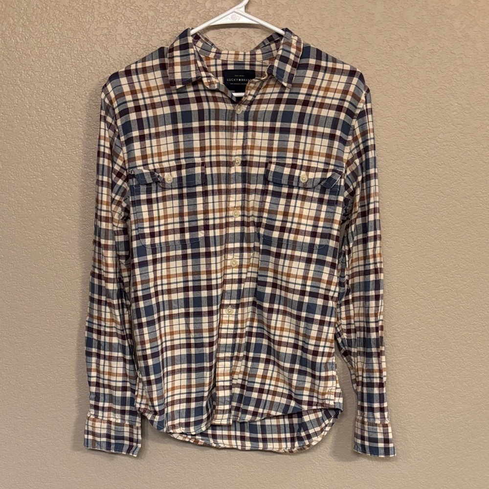 Lucky Brand Men's Checkered Button Down Shirt - Blue and Brown